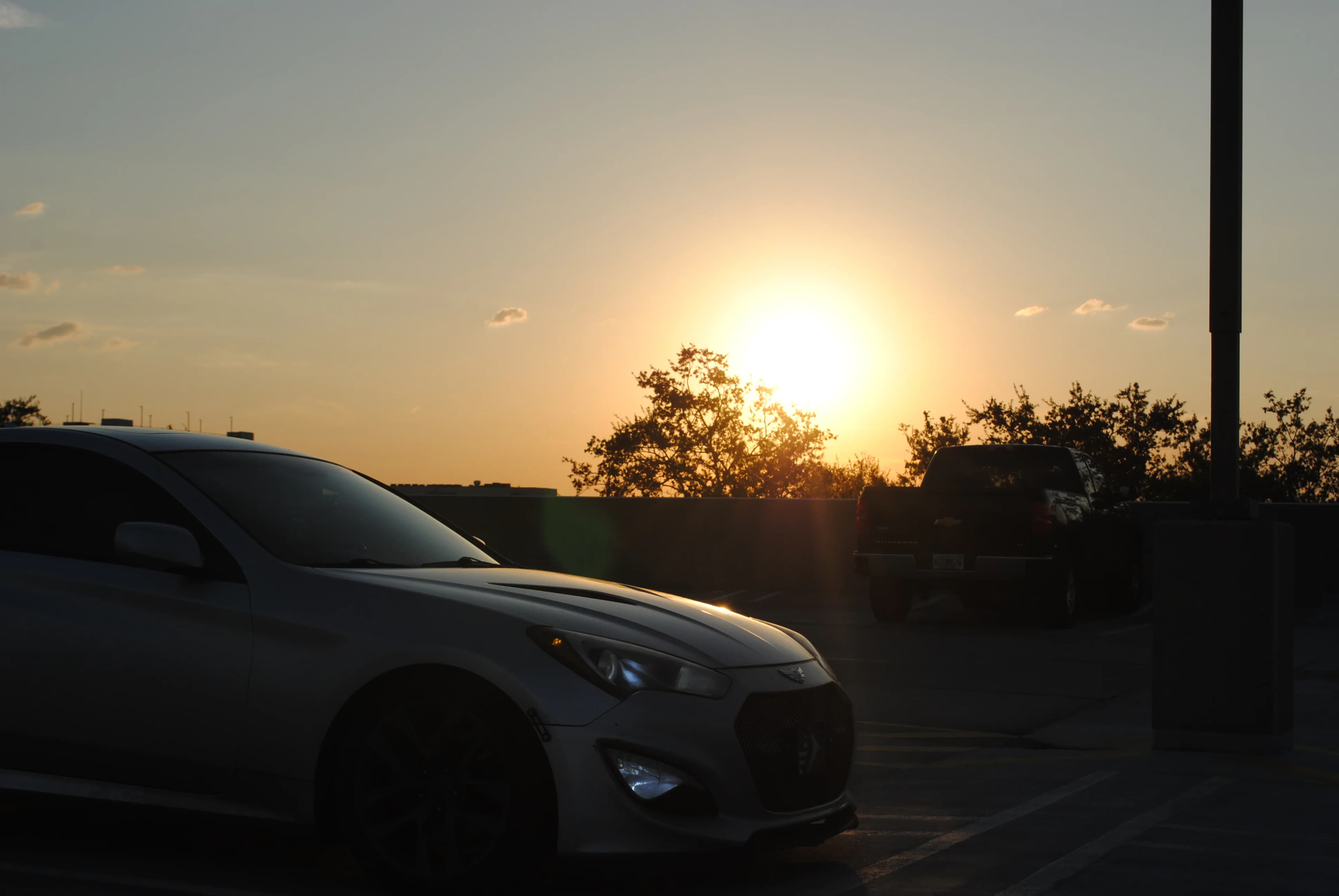 Silver Genesis Coupe in golden-hour light